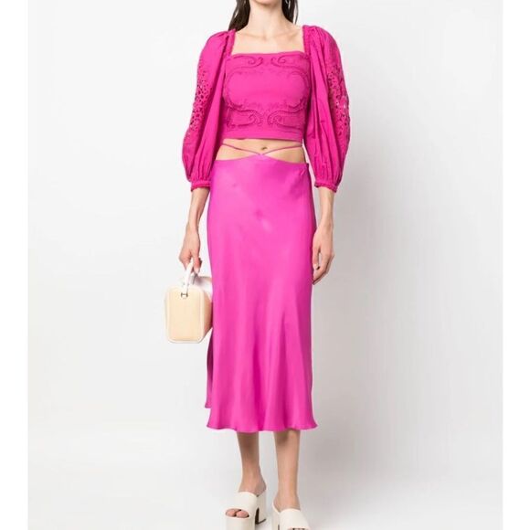 NWT FARM Rio strap-detail satin-finish midi skirt Large - Picture 3 of 13